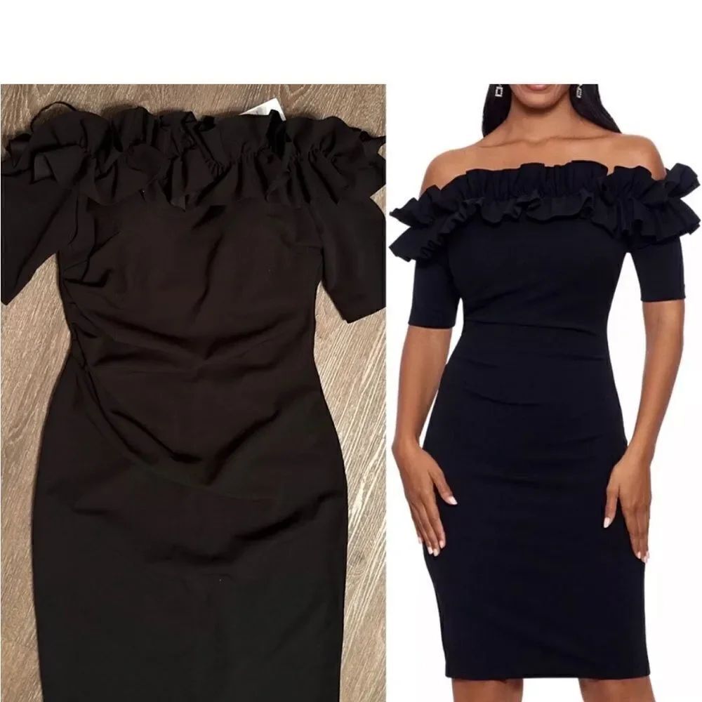 XSCAPE 4641X Ruffled Off-The-Shoulder
Bodycon Cocktail Dress NWT $229 - Picture 4 of 6